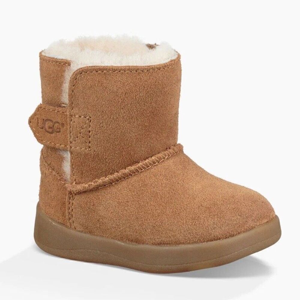 UGG I KEELAN Boot Infant 0/1 Chestnut Suede Shoes Fur Lined Winter Boots NEW - Picture 1 of 9